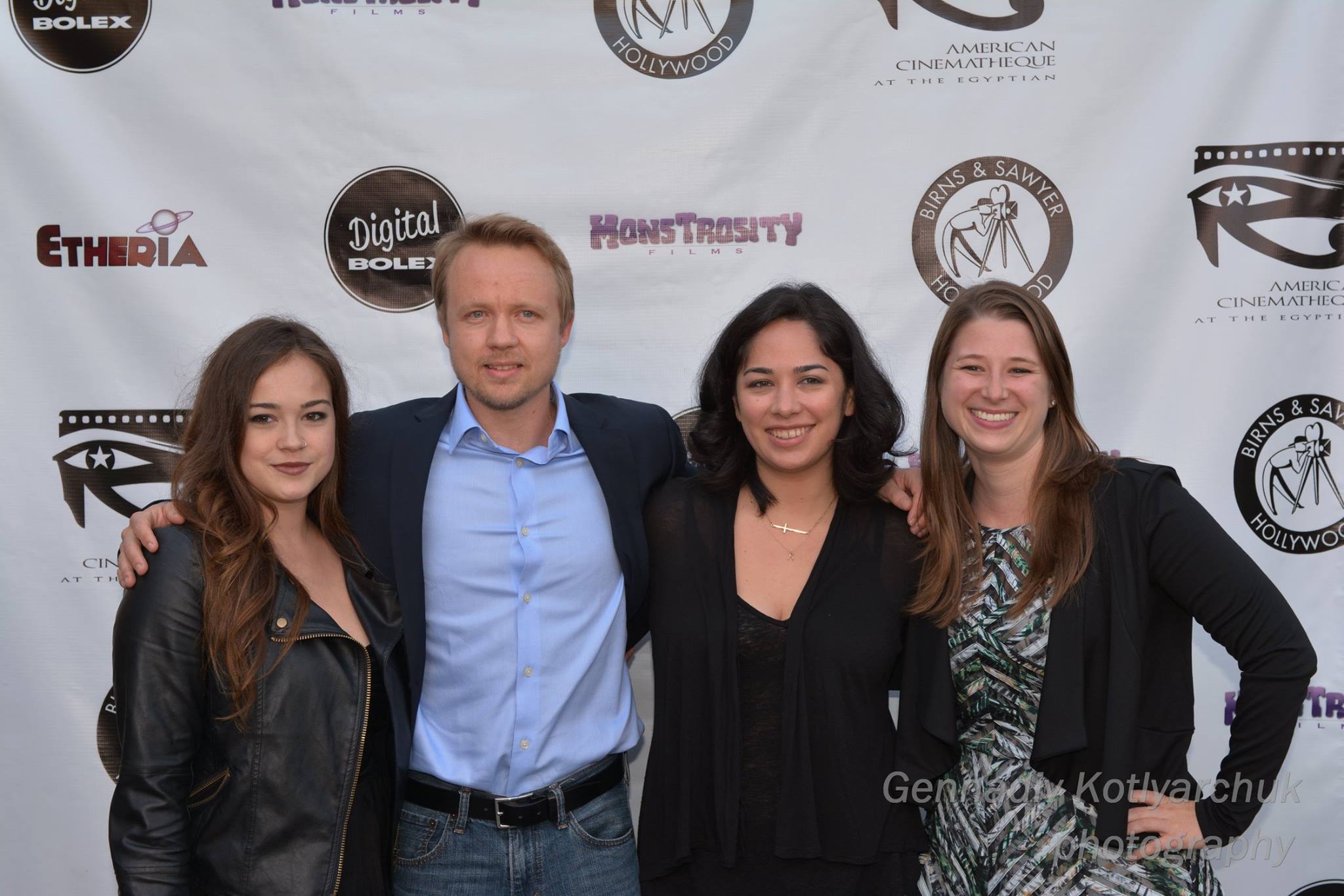 Audience Award-winner SLUT’s cast members Molly McIntyre and James Gallo, pose with director Chloe Okuno and producer Lisa Gollobin  at Etheria Film Night 2015